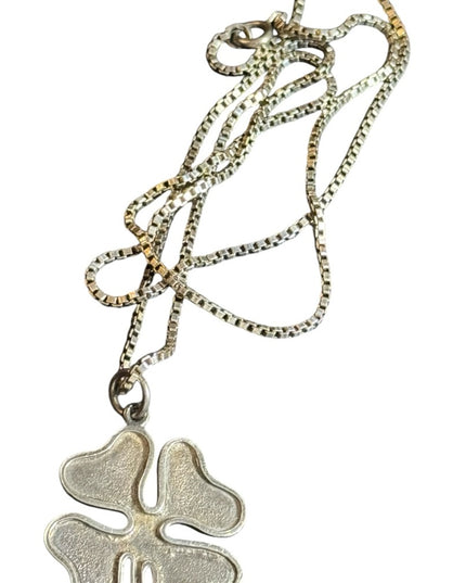 Sterling Silver Antique  925  Four-Leaf Clover Pendant Necklace