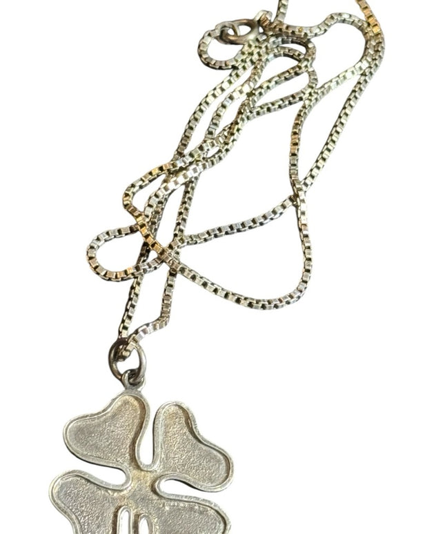 Sterling Silver Antique  925  Four-Leaf Clover Pendant Necklace