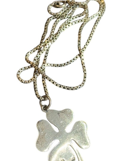 Sterling Silver Antique  925  Four-Leaf Clover Pendant Necklace