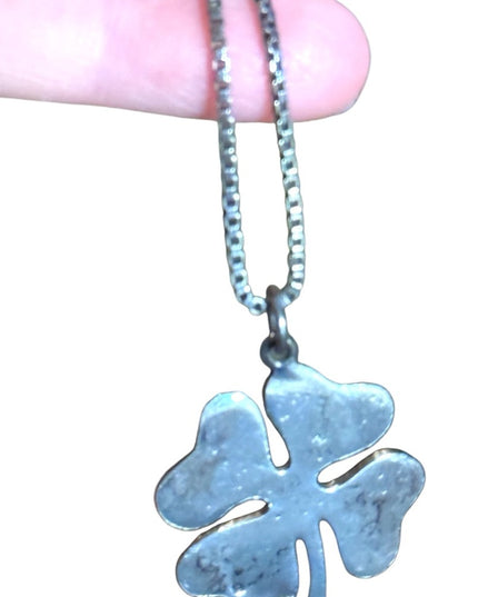 Sterling Silver Antique  925  Four-Leaf Clover Pendant Necklace