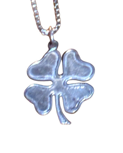 Sterling Silver Antique  925  Four-Leaf Clover Pendant Necklace