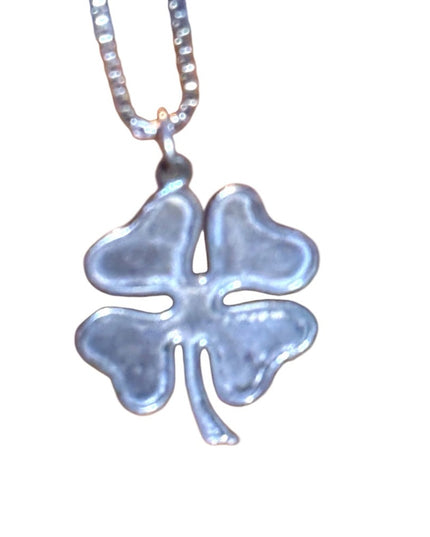 Sterling Silver Antique  925  Four-Leaf Clover Pendant Necklace