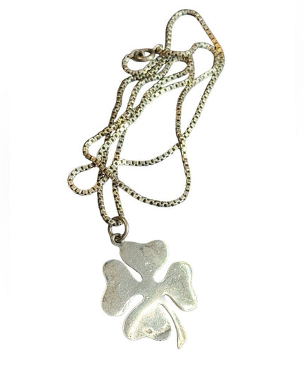 Sterling Silver Antique  925  Four-Leaf Clover Pendant Necklace