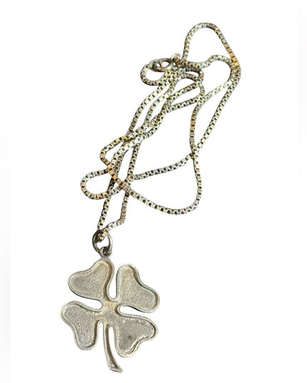 Sterling Silver Antique  925  Four-Leaf Clover Pendant Necklace
