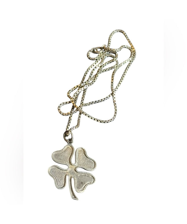 Sterling Silver Antique  925  Four-Leaf Clover Pendant Necklace