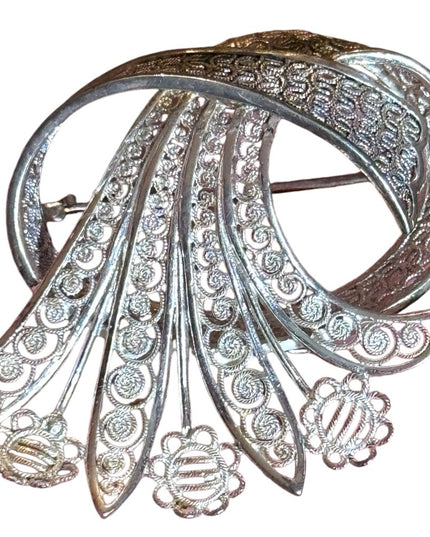 Sterling Silver 925 Germany vintage modernist style art deco Brooch filagree