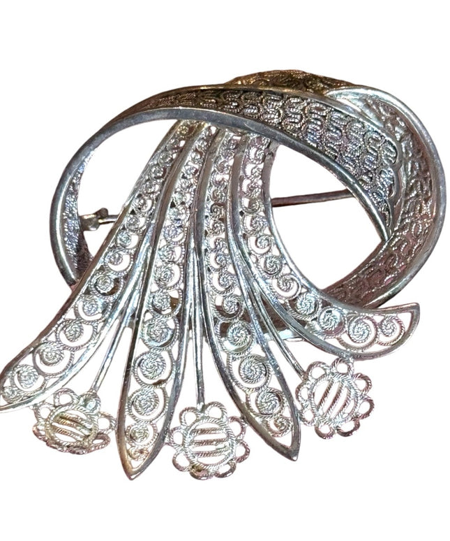 Sterling Silver 925 Germany vintage modernist style art deco Brooch filagree