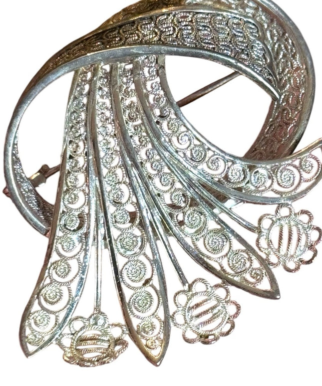 Sterling Silver 925 Germany vintage modernist style art deco Brooch filagree