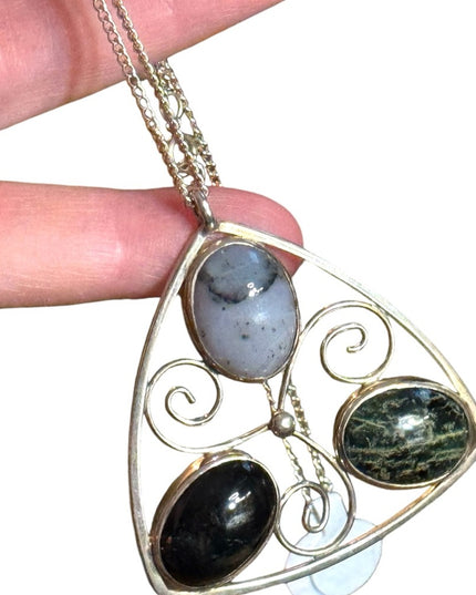 Vintage 1970s sterling silver agate pendant Scottish Edinburgh 1976 HJ Euro