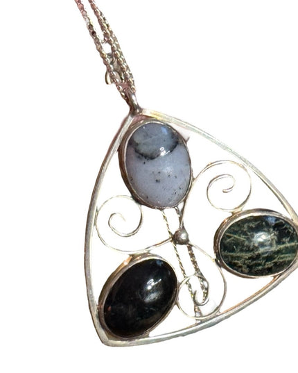 Vintage 1970s sterling silver agate pendant Scottish Edinburgh 1976 HJ Euro