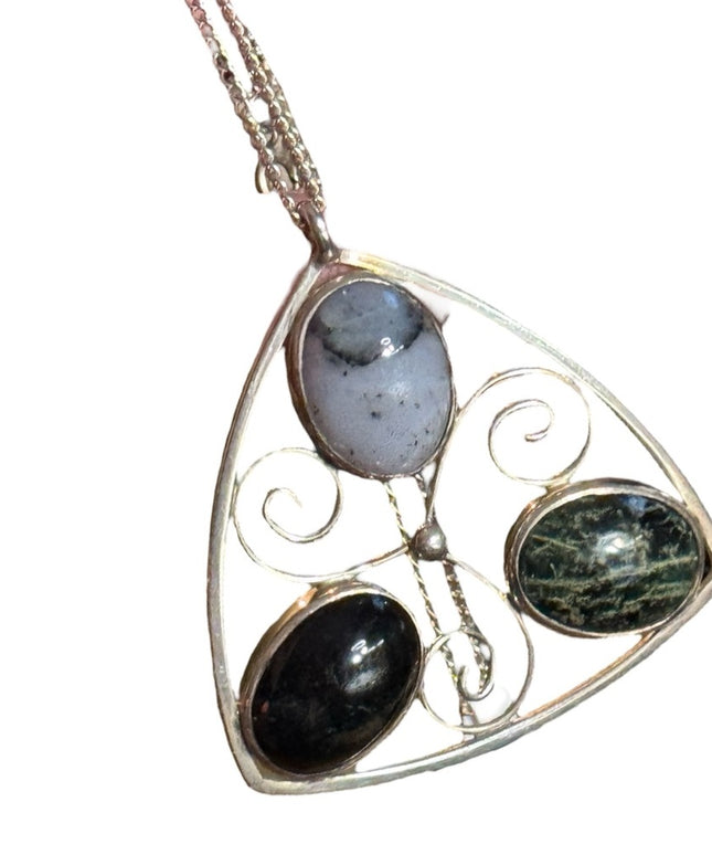Vintage 1970s sterling silver agate pendant Scottish Edinburgh 1976 HJ Euro