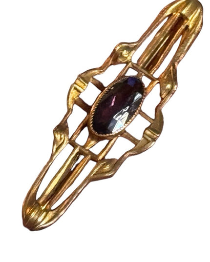Antique Victorian art deco Brooch  Purple Glass GF gold filled