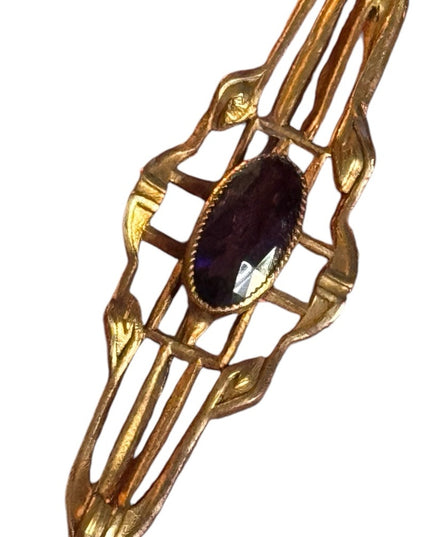 Antique Victorian art deco Brooch  Purple Glass GF gold filled