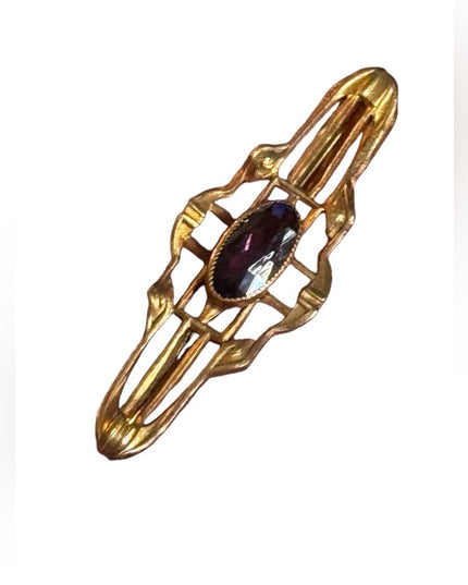 Antique Victorian art deco Brooch  Purple Glass GF gold filled