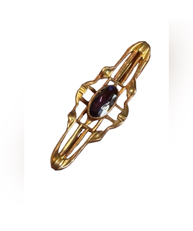 Antique Victorian art deco Brooch  Purple Glass GF gold filled