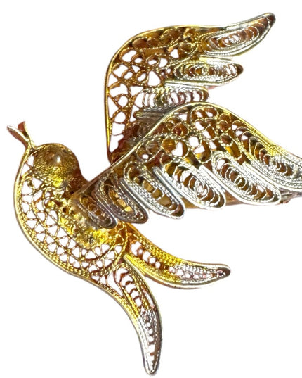 Vintage art deco style swallow Gold wash 800 Silver filagree Bird brooch