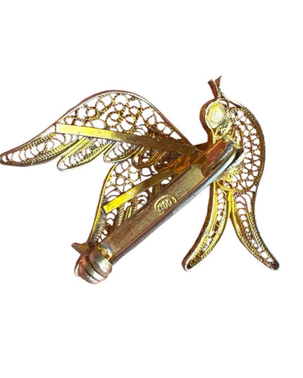 Vintage art deco style swallow Gold wash 800 Silver filagree Bird brooch