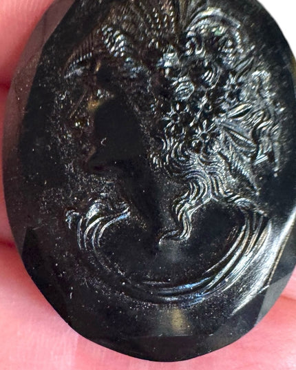 Antique Black Jet Mourning Cameo Brooch