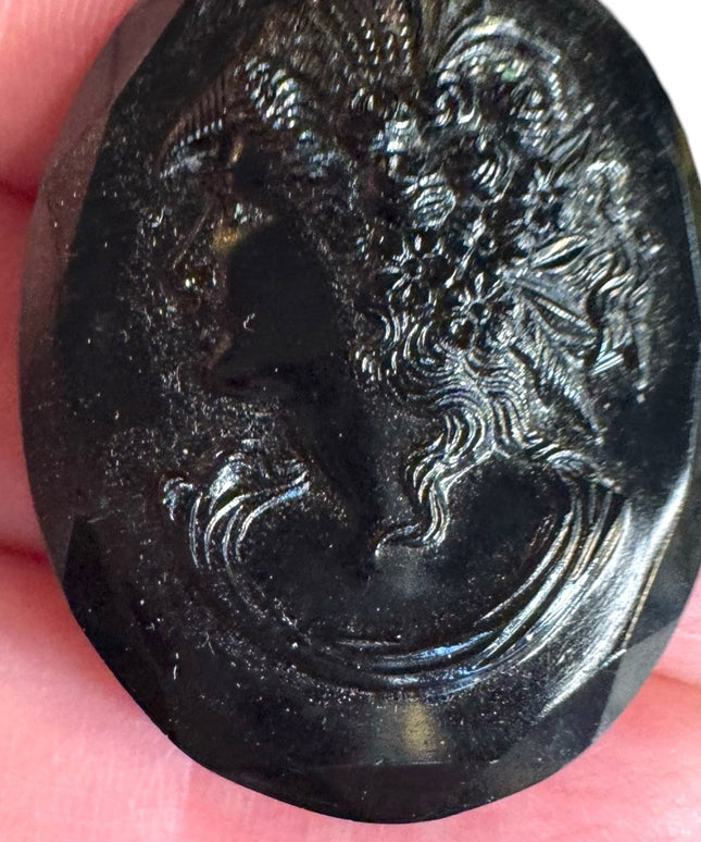 Antique Black Jet Mourning Cameo Brooch
