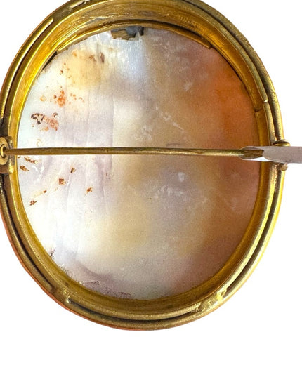 Antique Victorian Estate HUGE Scenic carved shell Cameo Pin gold pichbeck