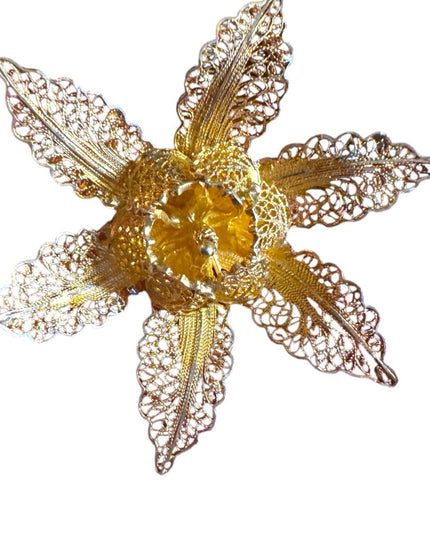 Vintage 835 silver Gold wash Filigree Flower Brooch
