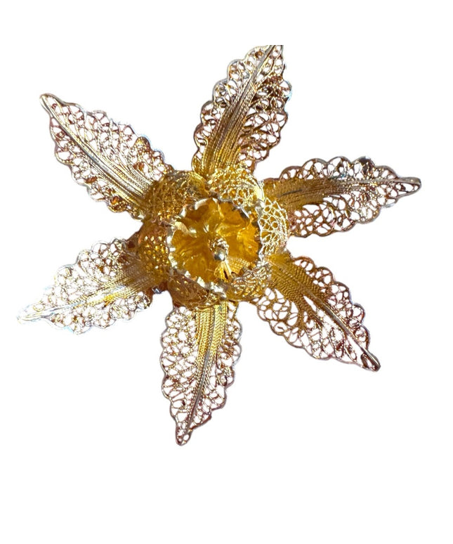 Vintage 835 silver Gold wash Filigree Flower Brooch