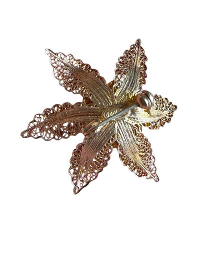 Vintage 835 silver Gold wash Filigree Flower Brooch
