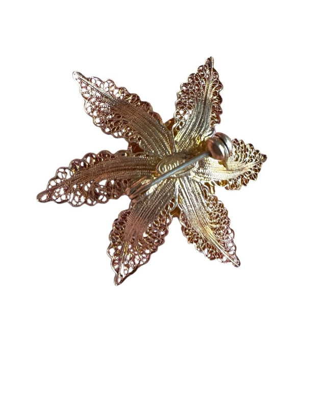 Vintage 835 silver Gold wash Filigree Flower Brooch