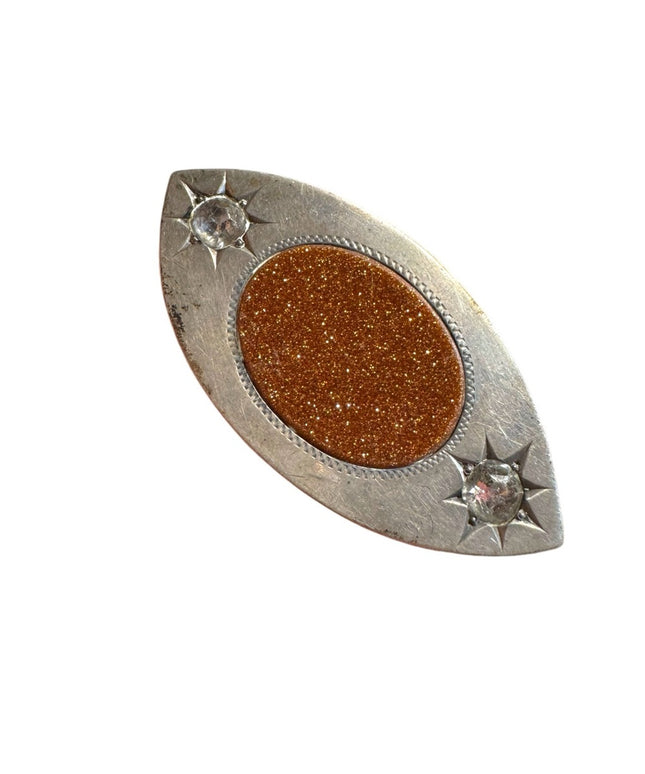 Antique modernist art deco Goldstone Brooch with Silver Accents