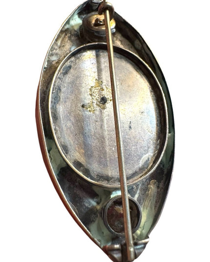 Antique modernist art deco Goldstone Brooch with Silver Accents