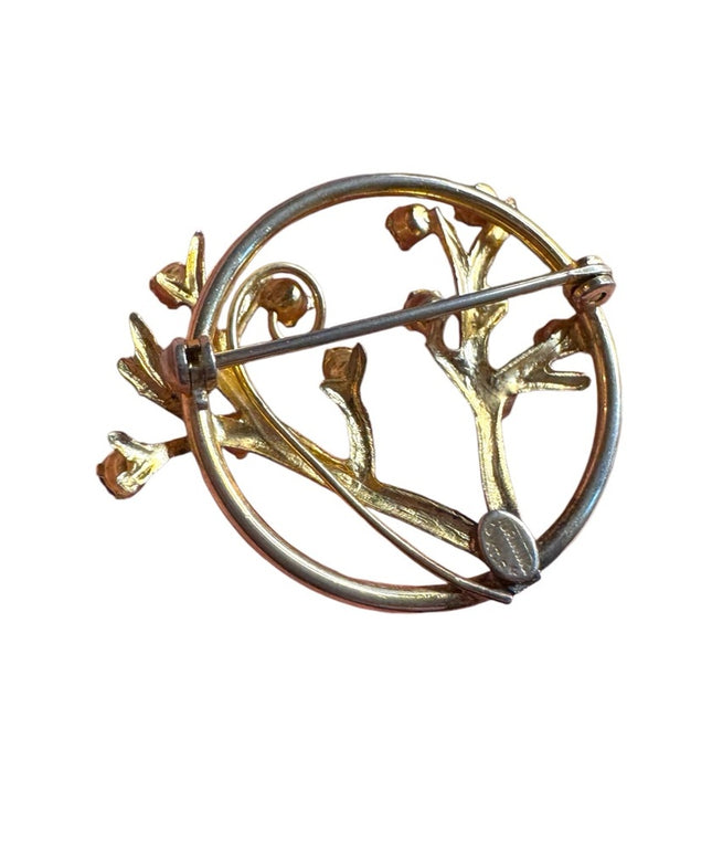 Elegant vintage 10k Gold filled Floral Brooch with Multicolor crystal Accents