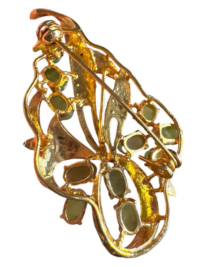Vintage Elegant Gold plated and Green Apple Jadite Leaf Brooch