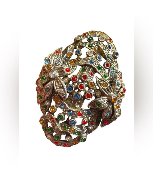 Vintage 1940s Multicolor Floral Crystal art deco Brooch