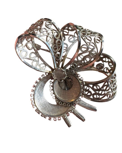 Vintage Eniko Filigree Bow sterling Silver 925 Ribbon Brooch