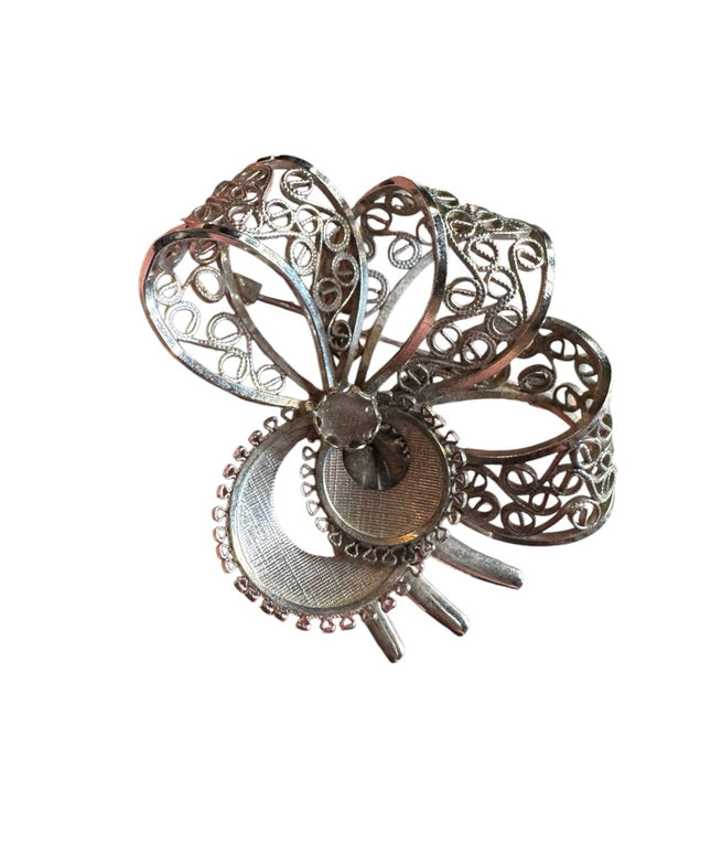 Vintage Eniko Filigree Bow sterling Silver 925 Ribbon Brooch