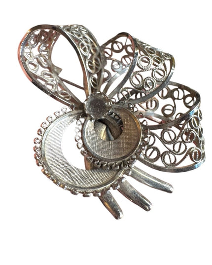 Vintage Eniko Filigree Bow sterling Silver 925 Ribbon Brooch