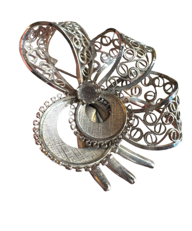 Vintage Eniko Filigree Bow sterling Silver 925 Ribbon Brooch
