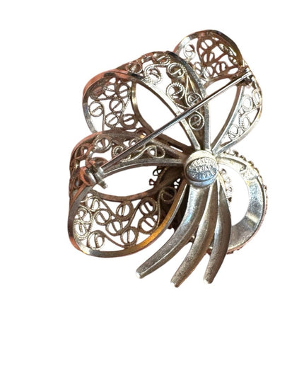 Vintage Eniko Filigree Bow sterling Silver 925 Ribbon Brooch