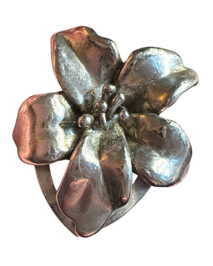 Vintage Tie Rack London silver finish floral flower scarf clip