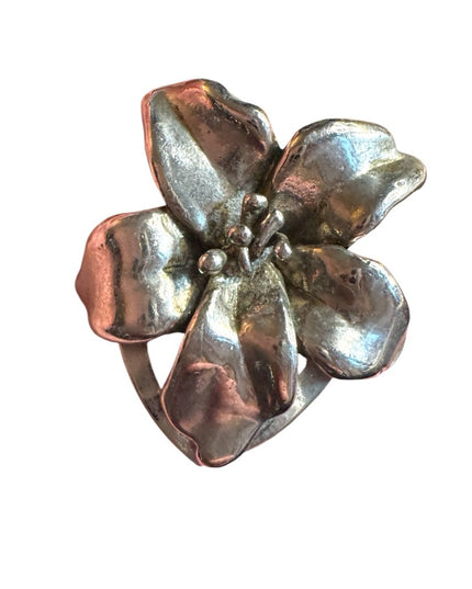 Vintage Tie Rack London silver finish floral flower scarf clip