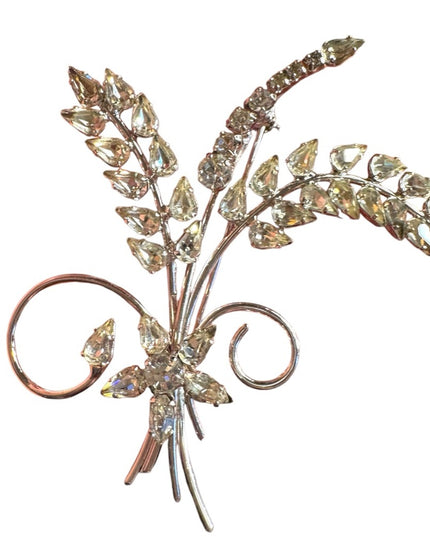 Vintage Jay Flex Sterling silver 925 large leaf flower bouquet rhinestone Brooch