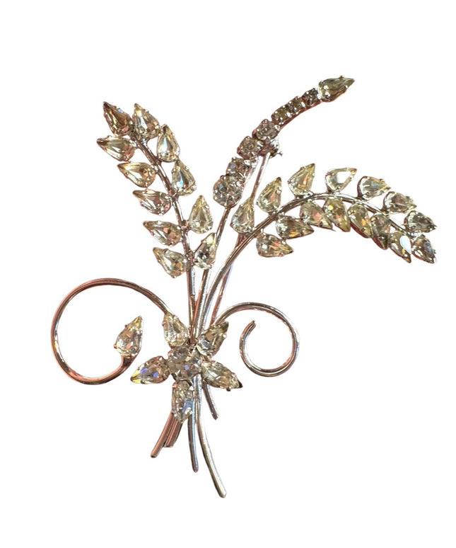 Vintage Jay Flex Sterling silver 925 large leaf flower bouquet rhinestone Brooch