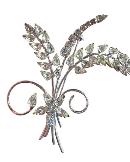 Vintage Jay Flex Sterling silver 925 large leaf flower bouquet rhinestone Brooch