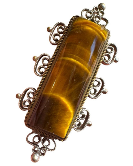 Antique Tiger's Eye filagree design art deco Brooch