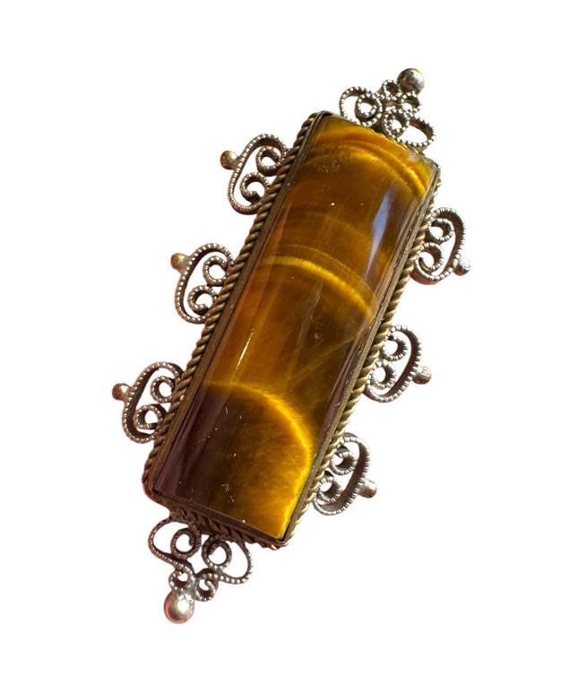 Antique Tiger's Eye filagree design art deco Brooch
