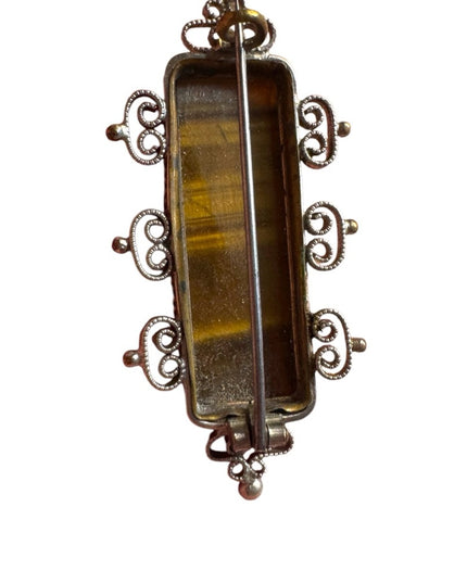 Antique Tiger's Eye filagree design art deco Brooch