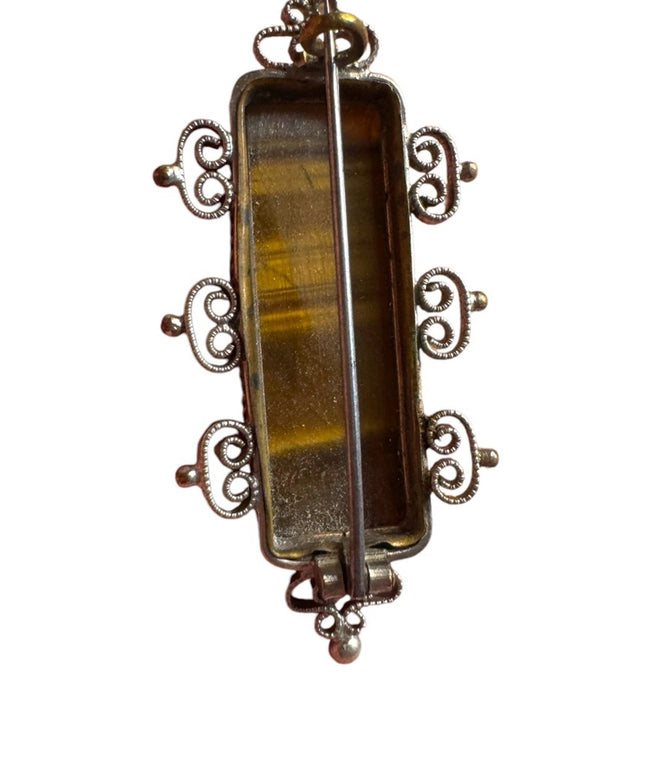 Antique Tiger's Eye filagree design art deco Brooch