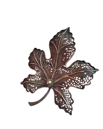 Antique 800 Silver Filigree art deco maple  Leaf Brooch