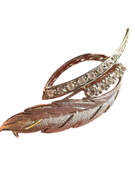 Elegant Sterling Silver 925 Leaf Brooch with Crystal rhinestones
