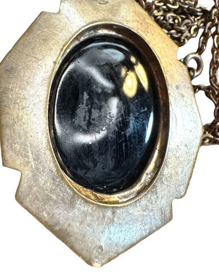 Vintage Gold and Black glass mourning Cameo Pendant Necklace